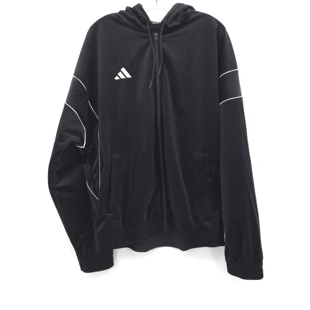 Adidas Full Zip Hoodie Women‎ Large Black Excellent Track Jacket Piping Logo